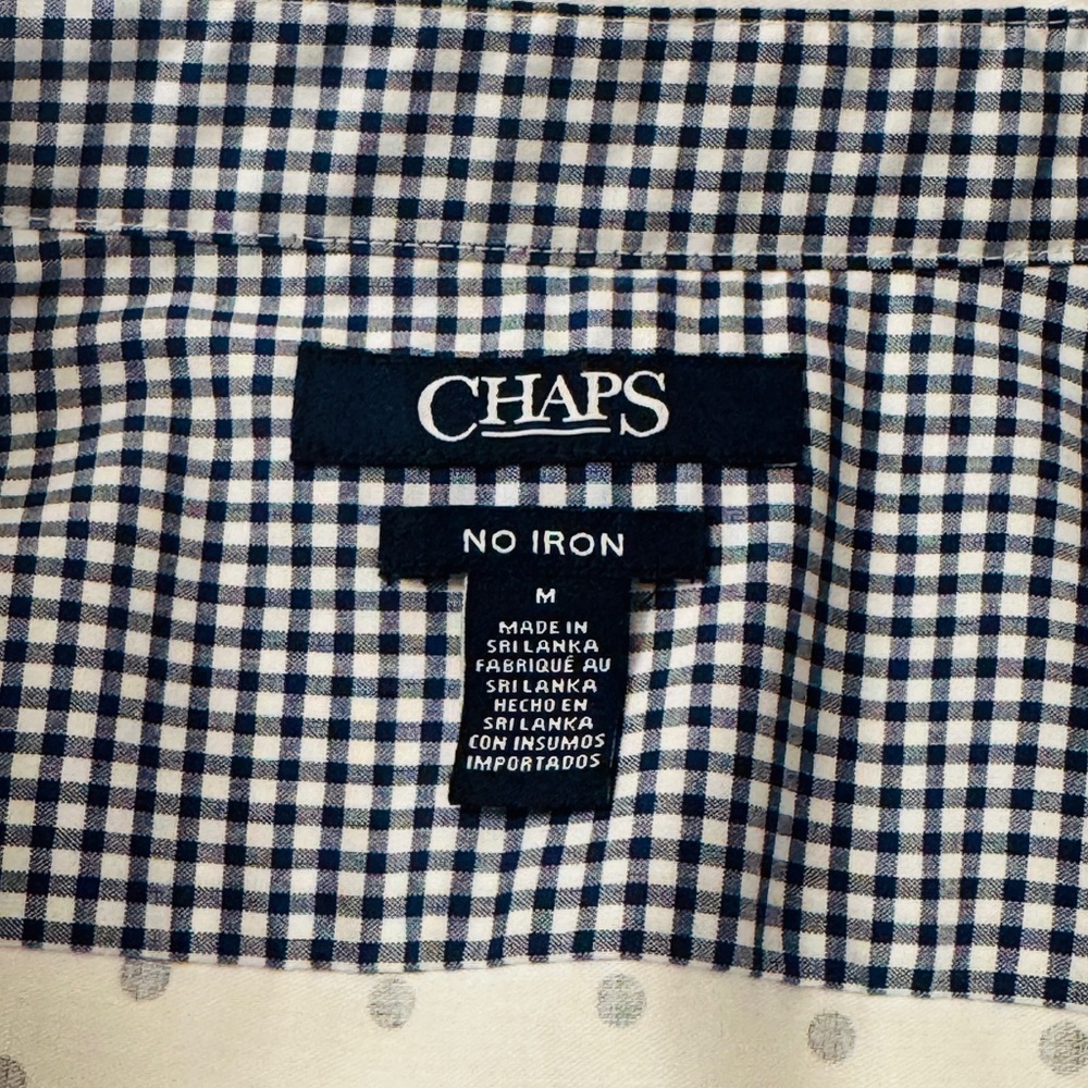 CHAPS NO IRON Blue Polka Dot Long Sleeve Button Blouse Sz Medium - Picture 4 of 8